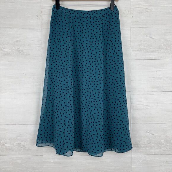 Boden Serena Midi Skirt US 4P Green Polka Dot Chiffon Flare A Line Flowy NWT - Picture 2 of 16